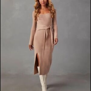 Vici Ritchie Tie Waist Midi Sweater Dressj - Tan / XS